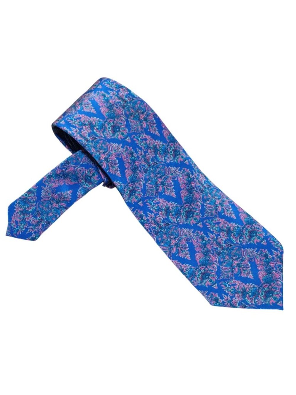 Valentino Garavani Tie Vintage Silk Blue Pink Paisley Damask Floral Italy Made